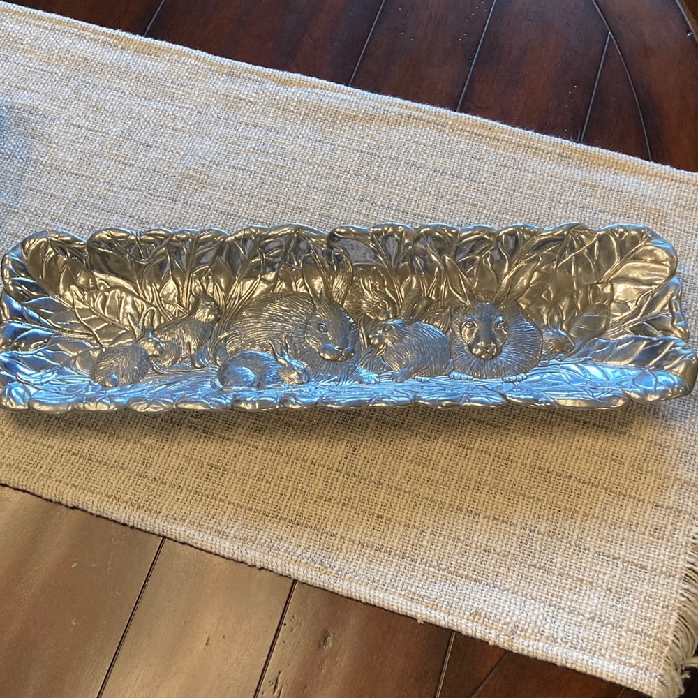 Vintage 1990 Arthur Court Silver Embossed Bunny Tray